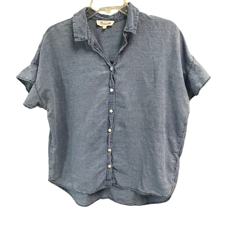 Madewell Washed Denim-Blue Button Front Short Sleeve Shirt